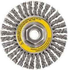 DeWALT - 6-1/2" OD, 5/8-11 Arbor Hole, Stringer Bead Stainless Steel Wheel Brush - 3/8" Face Width, 7/8" Trim Length, 0.02" Filament Diam, 9,000 RPM - Americas Industrial Supply