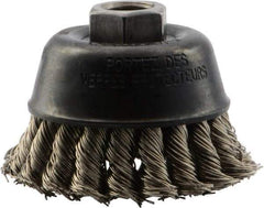 DeWALT - 3" Diam, 5/8-11 Threaded Arbor, Stainless Steel Fill Cup Brush - 0.02 Wire Diam, 7/8" Trim Length, 14,000 Max RPM - Americas Industrial Supply