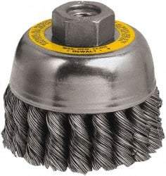 DeWALT - 3" Diam, M10x1.25 Threaded Arbor, Steel Fill Cup Brush - 0.02 Wire Diam, 7/8" Trim Length, 14,000 Max RPM - Americas Industrial Supply