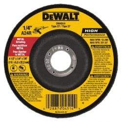 DeWALT - 24 Grit, 4-1/2" Wheel Diam, 1/4" Wheel Thickness, 7/8" Arbor Hole, Type 27 Depressed Center Wheel - Aluminum Oxide, Diamond Matrix Bond, 13,300 Max RPM, Compatible with Angle Grinder - Americas Industrial Supply