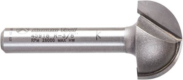 Amana Tool - 3/4" Cut Diam, 7/16" Length of Cut, 2 Flute Core Box Edge Profile Router Bit - Carbide-Tipped, 1/4" Shank Diam, 1-3/4" OAL, Uncoated - Americas Industrial Supply