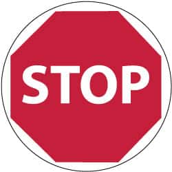 NMC - Stop, Anti-Skid Pressure-Sensitive Vinyl Floor Sign - Round, White on Red, Adhesive Backed, For Accident Prevention - Americas Industrial Supply