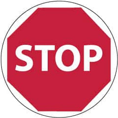 NMC - Stop, Anti-Skid Pressure-Sensitive Vinyl Floor Sign - Round, White on Red, Adhesive Backed, For Accident Prevention - Americas Industrial Supply