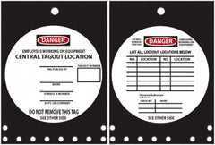 NMC - 10" High x 14" Long, DANGER - EMPLOYEES WORKING ON EQUIPMENT CENTRAL TAGOUT LOCATION, English Safety & Facility Lockout Tag - Tag Header: Danger, 2 Sides, Black, Red & White Rigid Plastic - Americas Industrial Supply