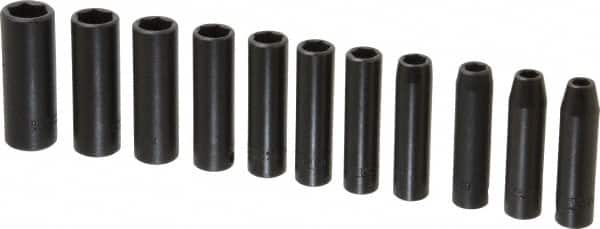 Proto - 11 Piece 3/8" Drive Deep Well Impact Socket Set - 6 Points, 7mm to 17mm Range, Metric Measurement Standard - Americas Industrial Supply