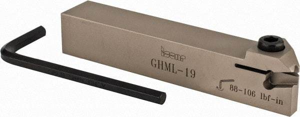 Iscar - GHM, External, Left Hand, 0.189" Max Depth of Cut, 1/4" Max Groove Width, Indexable Grooving Tool Holder - GI.. Insert Compatibility, 3/4" Shank Height, 3/4" Shank Width, 4.4" OAL - Americas Industrial Supply