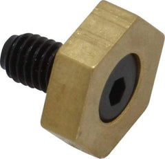 Mitee-Bite - 1/2" Brass Hex, 10-32 Stud Thread, Symmetrical Hex Clamp - 0.16" Hex Height, 350 Lb Holding Force, Hardened Steel Stud, 11/32" Long Thread, 2.5 Ft/Lb Torque, 10 Clamps - Americas Industrial Supply