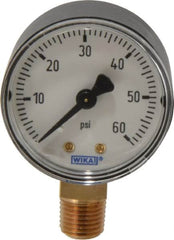 Wika - 2" Dial, 1/4 Thread, 0-60 Scale Range, Pressure Gauge - Lower Connection Mount, Accurate to 3-2-3% of Scale - Americas Industrial Supply