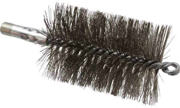 Schaefer Brush - 4-1/2" Brush Length, 3" Diam, Double Stem, Double Spiral Tube Brush - 7-1/4" Long, Stainless Steel, 1/4" NPSM Male Connection - Americas Industrial Supply