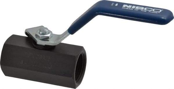 NIBCO - 3/4" Pipe, Carbon Steel Standard Ball Valve - 1 Piece, Inline - One Way Flow, FNPT x FNPT Ends, Lever Handle, 2,000 WOG - Americas Industrial Supply