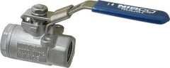 NIBCO - 1/2" Pipe, Standard Port, Stainless Steel Standard Ball Valve - 2 Piece, Inline - One Way Flow, FNPT x FNPT Ends, Locking Lever Handle, 2,000 WOG, 150 WSP - Americas Industrial Supply