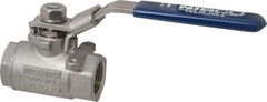 NIBCO - 3/4" Pipe, Standard Port, Stainless Steel Standard Ball Valve - 2 Piece, Inline - One Way Flow, FNPT x FNPT Ends, Locking Lever Handle, 2,000 WOG, 150 WSP - Americas Industrial Supply