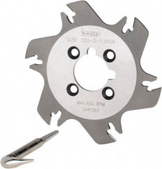 Iscar - Arbor Hole Connection, 3/32" Cutting Width, 1.04" Depth of Cut, 3.94" Cutter Diam, 1" Hole Diam, 6 Tooth Indexable Slotting Cutter - SGSF Toolholder, GSFN, GSFU Insert - Americas Industrial Supply