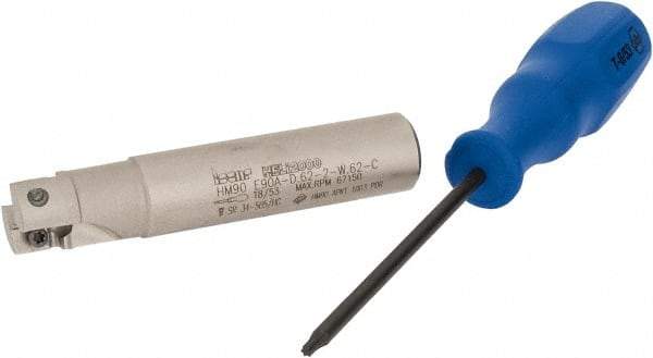 Iscar - 5/8" Cut Diam, 0.394" Max Depth of Cut, 5/8" Shank Diam, 3-1/4" OAL, Indexable Square Shoulder End Mill - AP..1003.., HM90 AP..1003.. Inserts, Weldon Shank, 90° Lead Angle, Through Coolant, Series Heli2000 - Americas Industrial Supply