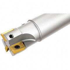 Iscar - 1-1/2" Cut Diam, 0.394" Max Depth of Cut, 1" Shank Diam, 4" OAL, Indexable Square Shoulder End Mill - Weldon Shank, 90° Lead Angle, Through Coolant, Series Heli2000 - Americas Industrial Supply