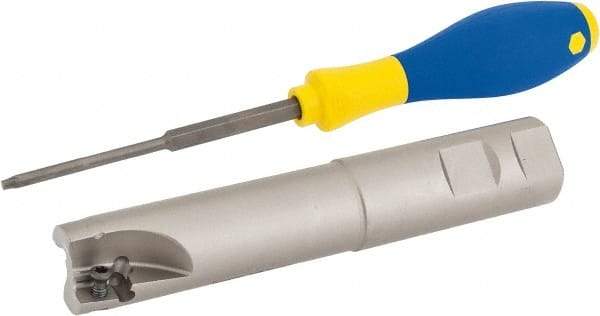 Iscar - 1" Cut Diam, 0.56" Max Depth of Cut, 1" Shank Diam, 5.6" OAL, Indexable Square Shoulder End Mill - AD..1505.., HM90 AD..1505 Inserts, Weldon Shank, 90° Lead Angle, Series Heli2000 - Americas Industrial Supply