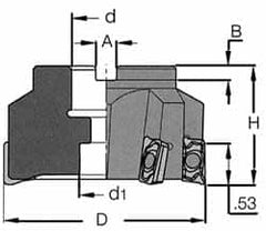 Iscar - 9 Inserts, 5" Cut Diam, 1-1/2" Arbor Diam, 0.56" Max Depth of Cut, Indexable Square-Shoulder Face Mill - 0/90° Lead Angle, 2.38" High, HM 90 ADKT 1505... Insert Compatibility, Series HM90 - Americas Industrial Supply