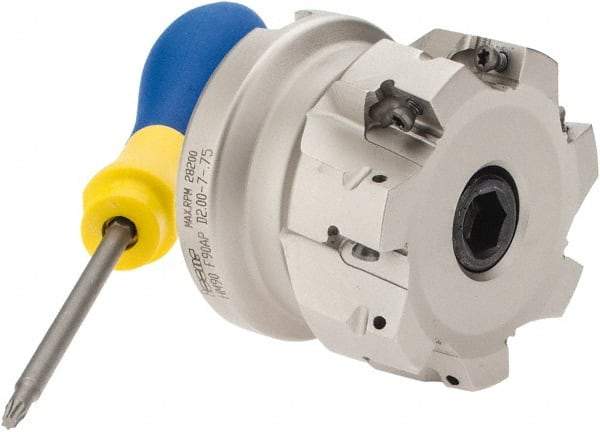 Iscar - 7 Inserts, 2" Cut Diam, 3/4" Arbor Diam, 0.39" Max Depth of Cut, Indexable Square-Shoulder Face Mill - 0/90° Lead Angle, 1.57" High, AP..1003.. & HM90 AP..1003.. Insert Compatibility, Series HM90 - Americas Industrial Supply