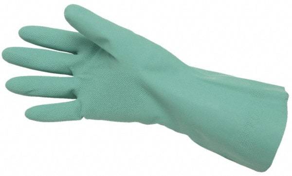 MCR Safety - Size L (9), 13" Long, 15 mil Thick, Supported, Nitrile Chemical Resistant Gloves - Textured Finish, Cotton Lined, Straight Cuff, Green, FDA Approved - Americas Industrial Supply