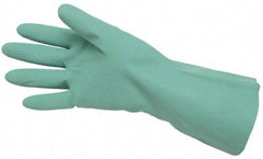 MCR Safety - Size L (9), 13" Long, 15 mil Thick, Supported, Nitrile Chemical Resistant Gloves - Textured Finish, Cotton Lined, Straight Cuff, Green, FDA Approved - Americas Industrial Supply