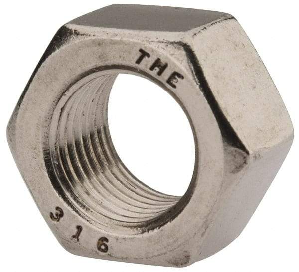 Value Collection - 1/2-20 UNF Stainless Steel Right Hand Hex Nut - 3/4" Across Flats, 7/16" High, Uncoated - Americas Industrial Supply