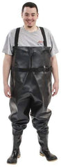 Dunlop Protective Footwear - Men's Size 12 Medium Width Steel Wader - Black, PVC Upper, 56-3/5" High, Cold Protection, Non-Slip, Waterproof - Americas Industrial Supply