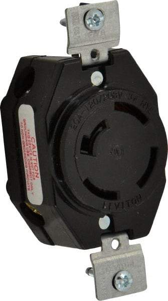 Leviton - 120/208 VAC, 20 Amp, NonNEMA, Ungrounded Receptacle - 4 Poles, 4 Wire, Female End, Black - Americas Industrial Supply