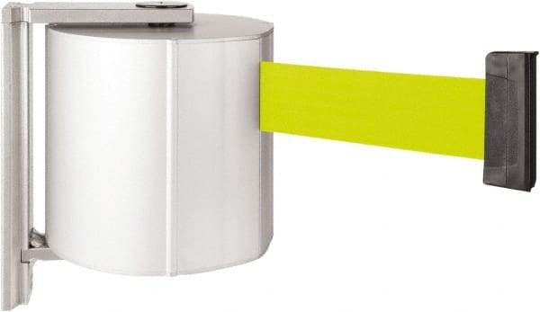 Lavi Industries - 8" High x 6-3/4" Long x 6-3/4" Wide Retractable Barrier Belt - Aluminum, Satin Chrome Finish, Satin Aluminum, Use with Wall Mount - Americas Industrial Supply