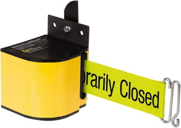 Lavi Industries - 3-1/2" High x 3-1/4" Long x 3-1/4" Wide Retractable Barrier Belt - Aluminum, Powdercoat Finish, Yellow, Use with Upright - Americas Industrial Supply