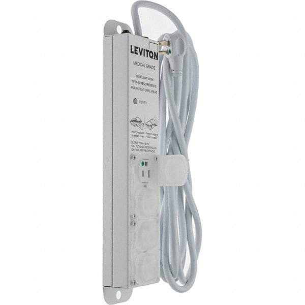 Leviton - 4 Outlets, 125 VAC15 Amps, 15' Cord, Standard Power Outlet Strip - Wall/Surface Mount, 5-20 NEMA Configuration, 1' Strip, UL 60601-1 - Americas Industrial Supply