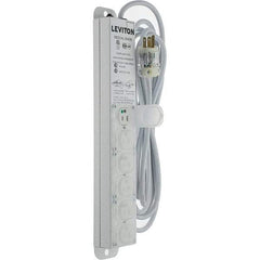 Leviton - 6 Outlets, 125 VAC15 Amps, 15' Cord, Surge Power Outlet Strip - Wall/Surface Mount, 5-20 NEMA Configuration, 1-1/4' Strip, UL 60601-1 - Americas Industrial Supply