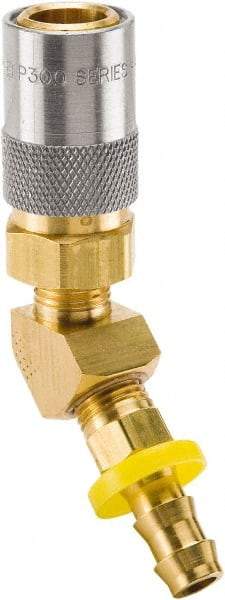 Parker - Nonthreaded Brass Hydraulic Hose Push-Lok Hose Barb Coupler & 45° Fitting - 200 psi, 6 GPM, 1/2" Hose Diam, Series Moldmate - Americas Industrial Supply