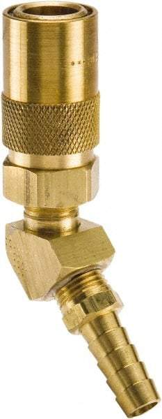 Parker - Nonthreaded Brass Hydraulic Hose Hose Barb Coupler & 45° Fitting - 200 psi, 3 GPM, 3/8" Hose Diam, Series Moldmate - Americas Industrial Supply
