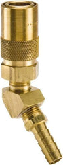 Parker - Nonthreaded Brass Hydraulic Hose Hose Barb Coupler & 45° Fitting - 200 psi, 3 GPM, 3/8" Hose Diam, Series Moldmate - Americas Industrial Supply