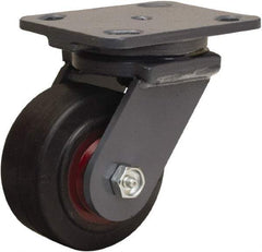 Hamilton - 4" Diam x 2" Wide x 5-5/8" OAH Top Plate Mount Swivel Caster - Rubber Mold on Cast Iron, 300 Lb Capacity, Straight Roller Bearing, 4 x 5" Plate - Americas Industrial Supply