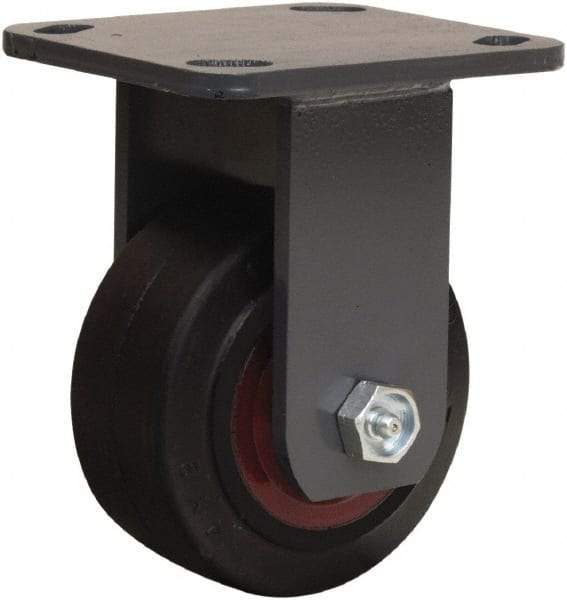 Hamilton - 4" Diam x 2" Wide x 5-5/8" OAH Top Plate Mount Rigid Caster - Rubber Mold on Cast Iron, 300 Lb Capacity, Straight Roller Bearing, 4 x 4-1/2" Plate - Americas Industrial Supply