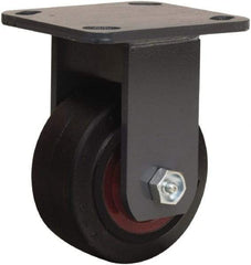 Hamilton - 4" Diam x 2" Wide x 5-5/8" OAH Top Plate Mount Rigid Caster - Rubber Mold on Cast Iron, 300 Lb Capacity, Straight Roller Bearing, 4 x 4-1/2" Plate - Americas Industrial Supply