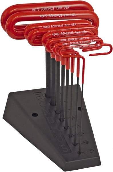 Bondhus - 8 Piece T-Handle Cushion Grip Hex Key Set - Hex Range 2 to 10mm, Protanium High Torque Steel - Americas Industrial Supply