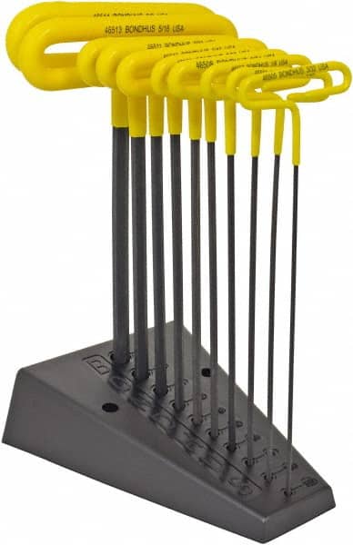 Bondhus - 10 Piece T-Handle Cushion Grip Hex Key Set - Hex Range 3/32 to 3/8", Protanium High Torque Steel - Americas Industrial Supply