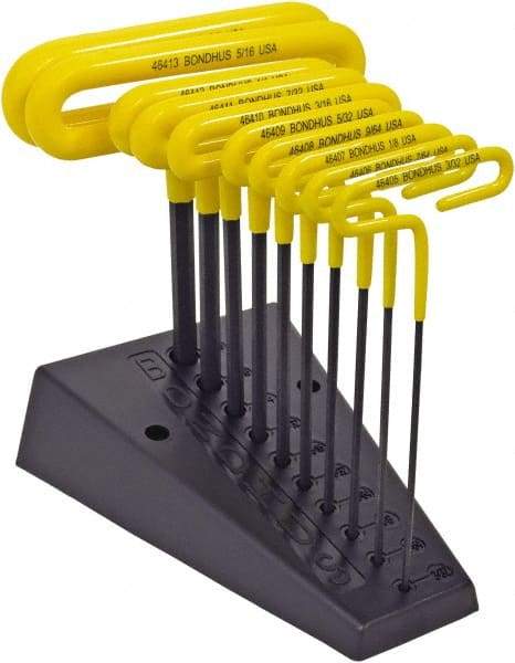 Bondhus - 10 Piece T-Handle Cushion Grip Hex Key Set - Hex Range 3/32 to 3/8", Protanium High Torque Steel - Americas Industrial Supply
