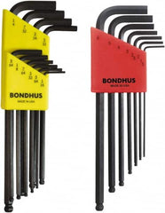 Bondhus - 17 Piece L-Key Ball End Hex Key Set - Hex Range 1/16 to 1/4", Protanium High Torque Steel - Americas Industrial Supply