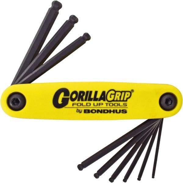 Bondhus - 9 Piece Fold-Up Ball End Hex Key Set - Hex Range 5/64 to 1/4", Protanium High Torque Steel - Americas Industrial Supply