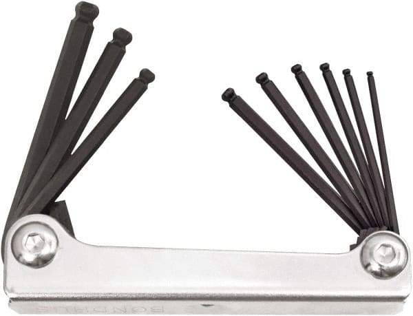Bondhus - 9 Piece Fold-Up Ball End Hex Key Set - Hex Range 5/64 to 1/4", Protanium High Torque Steel - Americas Industrial Supply