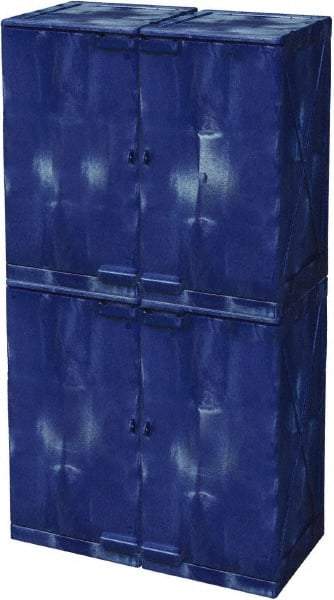 Eagle - 4 Door, 8 Shelf, Blue HDPE Stackable Safety Cabinet for Corrosive Chemicals - 72" High x 36" Wide x 22" Deep, Manual Closing Door, Hole for Lock, 48 Gal Capacity - Americas Industrial Supply