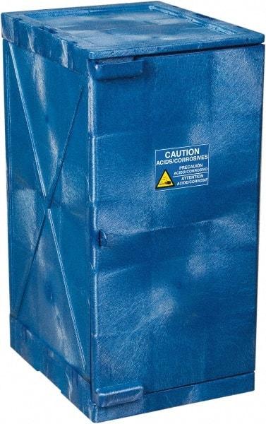 Eagle - 1 Door, 2 Shelf, Blue HDPE Stackable Safety Cabinet for Corrosive Chemicals - 36" High x 18" Wide x 22" Deep, Manual Closing Door, Hole for Lock, 12 Gal Capacity - Americas Industrial Supply