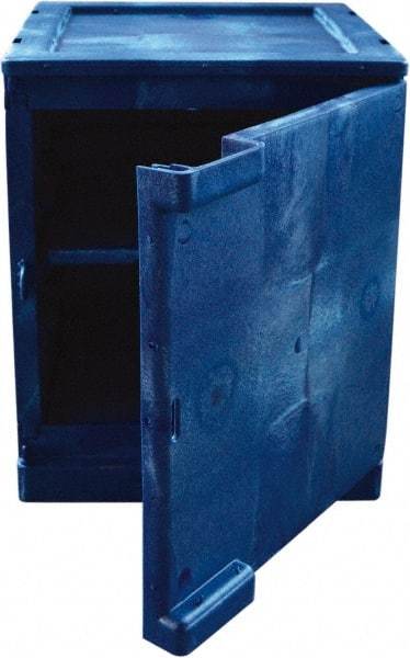 Eagle - 1 Door, 2 Shelf, Blue HDPE Stackable Safety Cabinet for Corrosive Chemicals - 22" High x 18" Wide x 18" Deep, Manual Closing Door, Hole for Lock, 4 Gal Capacity - Americas Industrial Supply