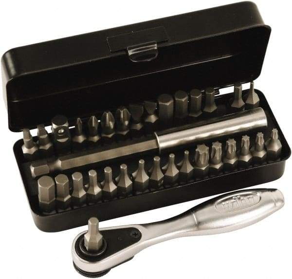 Wiha - 31 Piece, 1/4" Drive Screwdriver 1/4" Reversible Ratchet Bit Set - #0 to #3 Phillips, 1/16 to 1/4" Hex, T8 to T30 Torx, 5.5 & 6.5mm Slotted - Americas Industrial Supply