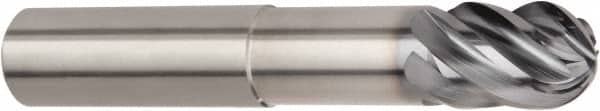 Kennametal - 3/8" Diam, 1/2" LOC, 6 Flute Solid Carbide Ball End Mill - AlTiN Finish, Single End, 6" OAL, 3/8" Shank Diam, Spiral Flute - Americas Industrial Supply