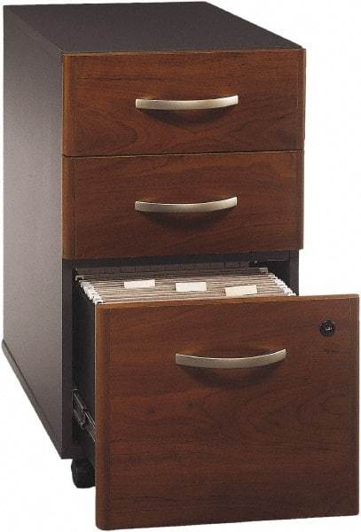 Bush Business Furniture - 15-3/4" Wide x 27.88" High x 20-1/4" Deep, 3 Drawer Pedestal - Laminate Over Wood, Hansen Cherry & Galaxy - Americas Industrial Supply