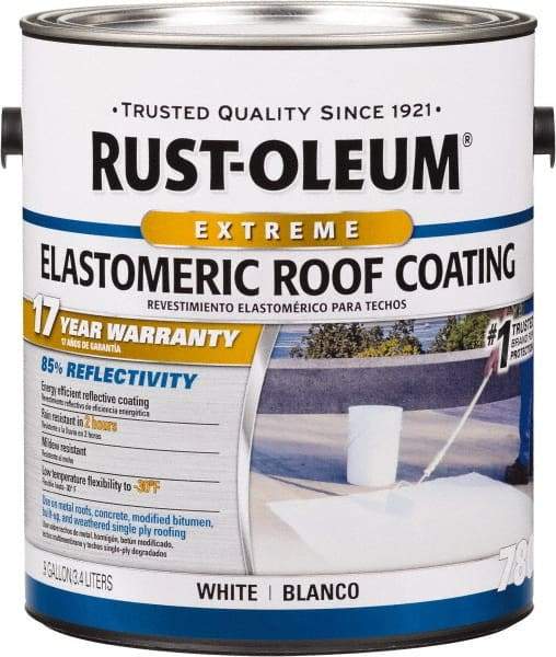 Rust-Oleum - 1 Gal Can White Elastomeric Roof Coating - 65 Sq Ft/Gal Coverage, Mildew Resistant, Long Term Durability & Weather Resistance - Americas Industrial Supply